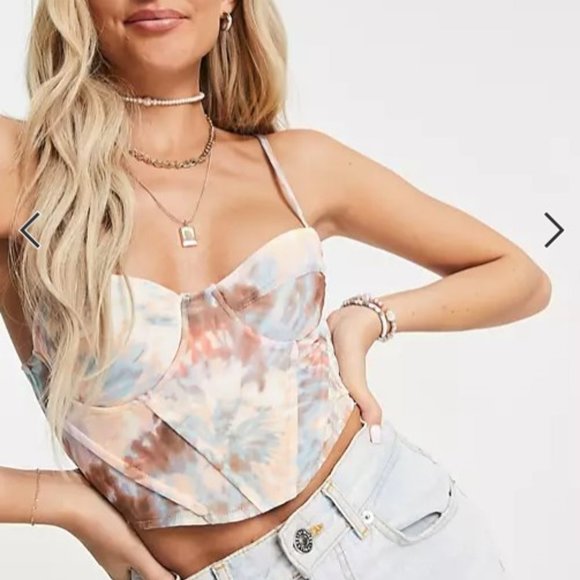 stradivarius Tops - Stradivarius corset top in beige tie dye print